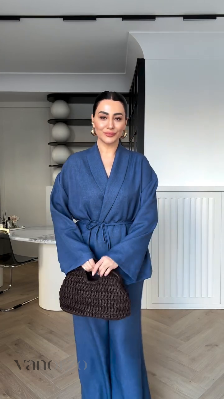 أنسومبل أنيق من اللينن |  أناقة مريحة مع لوك مثالي | كيمونو + سروال واسع