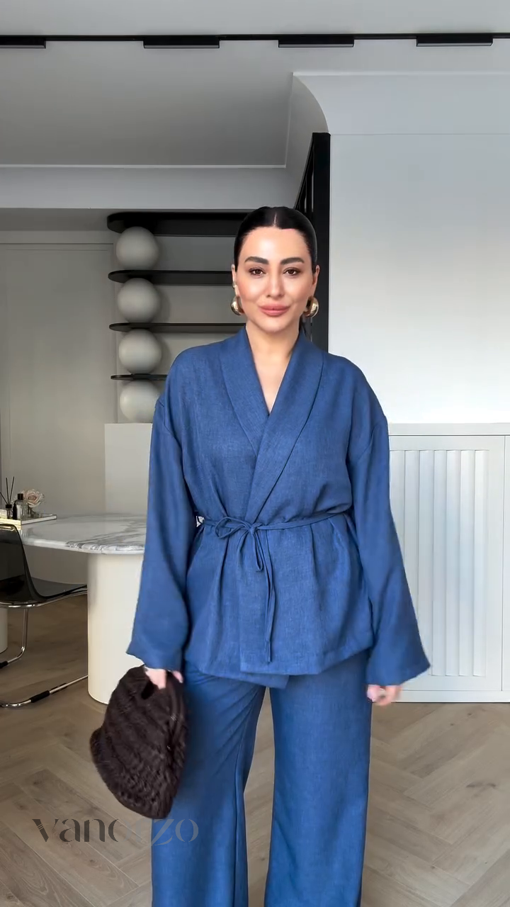 أنسومبل أنيق من اللينن |  أناقة مريحة مع لوك مثالي | كيمونو + سروال واسع